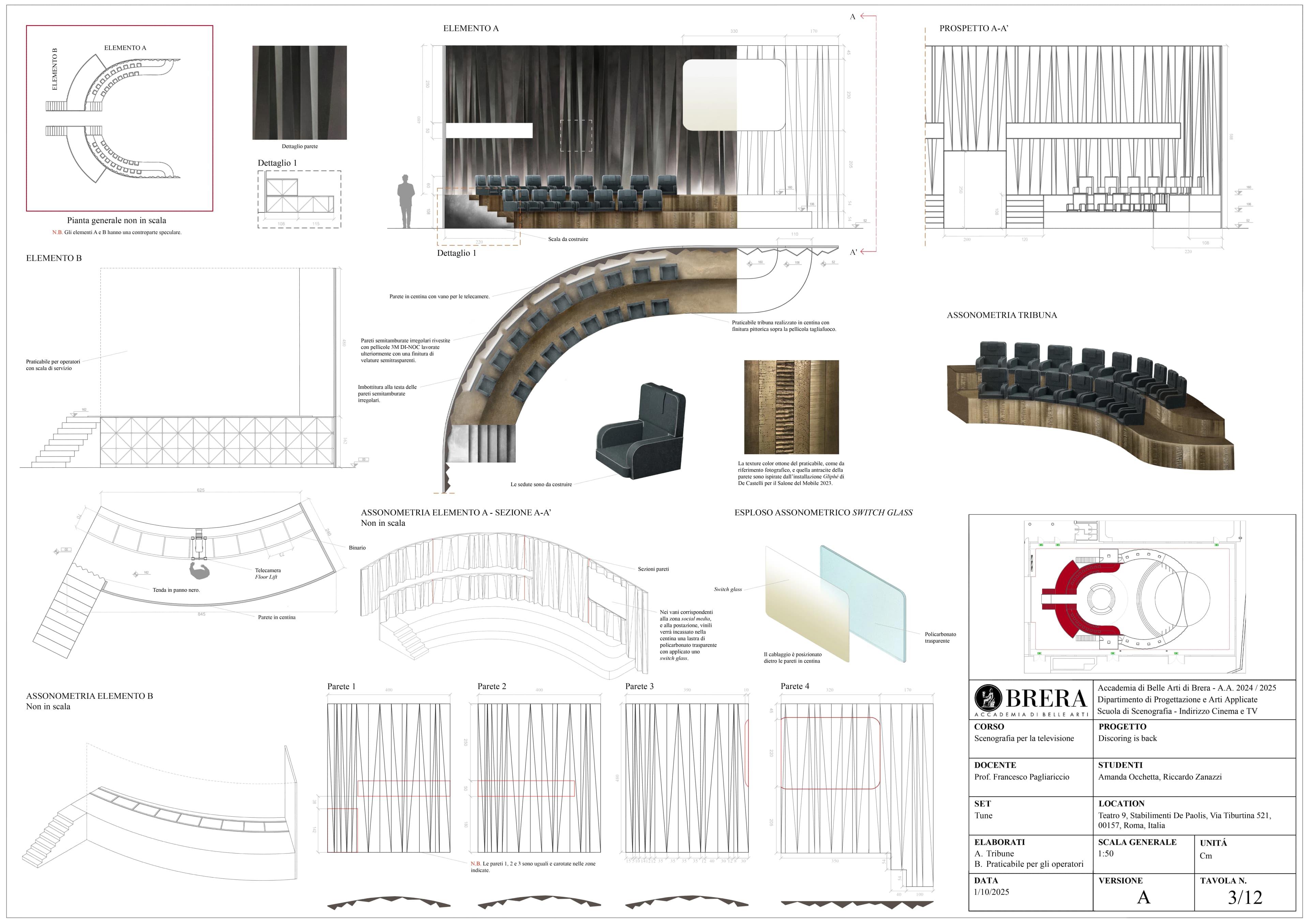 Audience seating and camera rostrum for the project Discoring is back, 2025; AutoCAD, Blender, Photoshop.