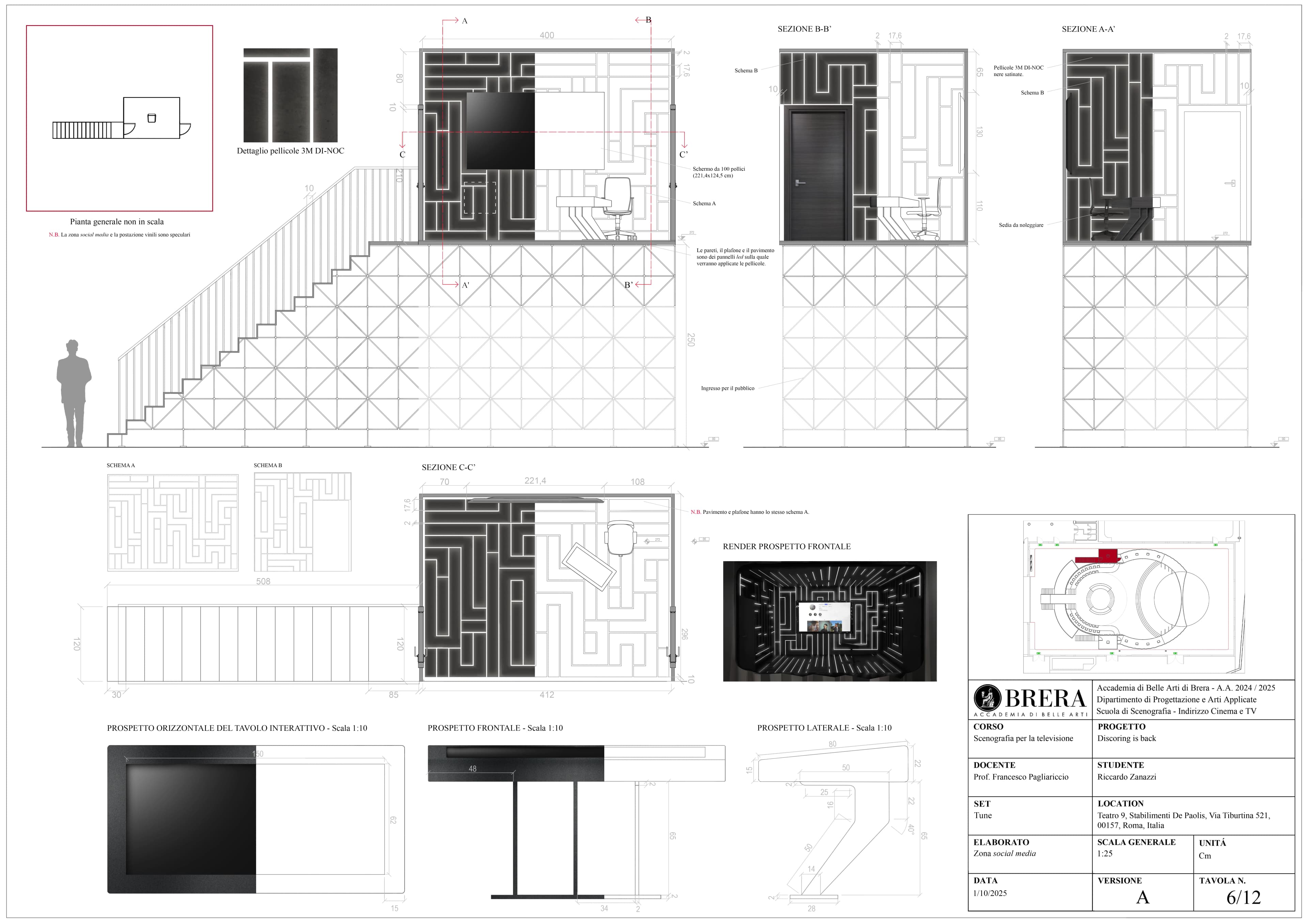 Social hub for the project Discoring is back, 2025; AutoCAD, Blender, Photoshop.