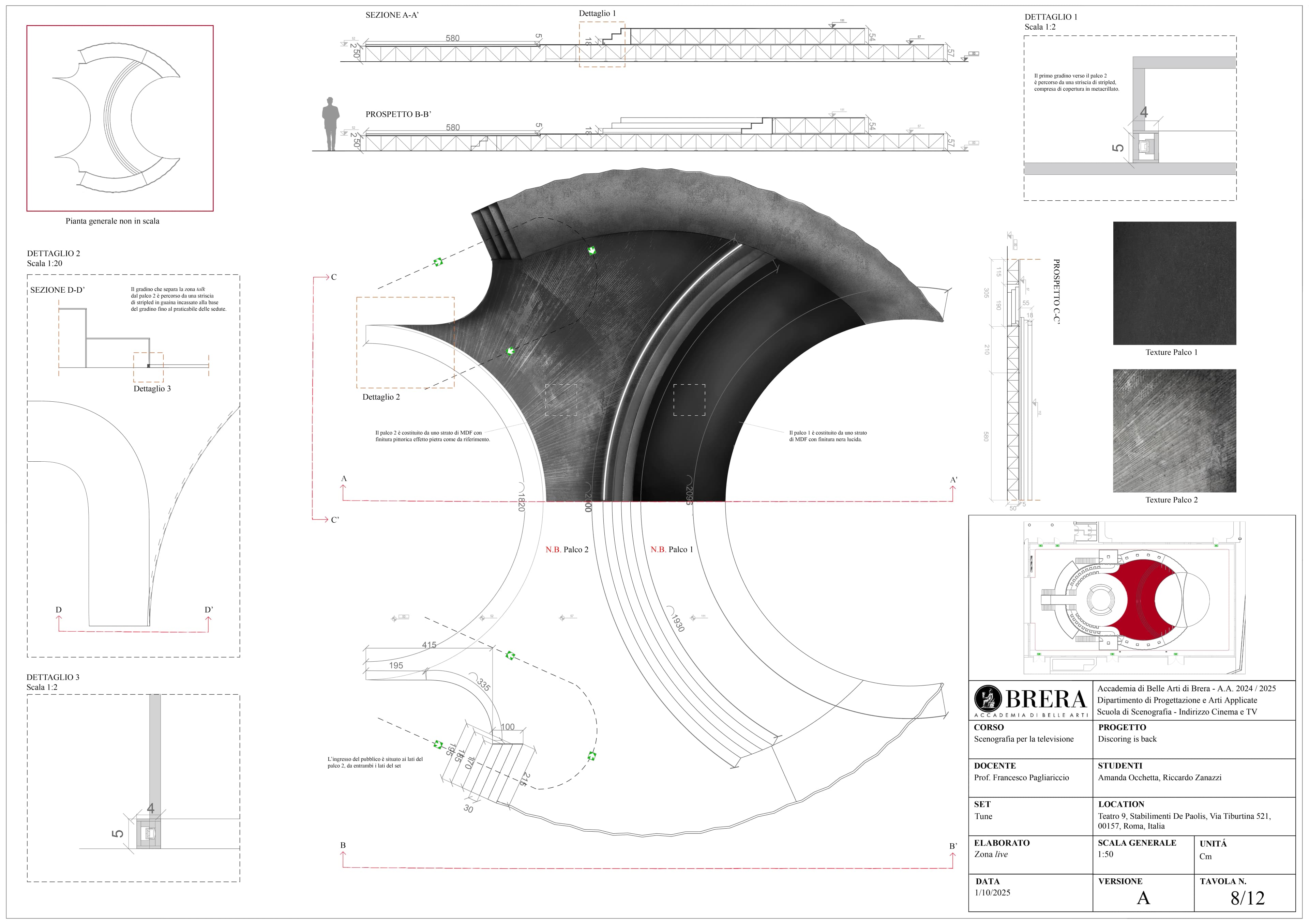 Performance area for the project Discoring is back, 2025; AutoCAD, Blender, Photoshop.