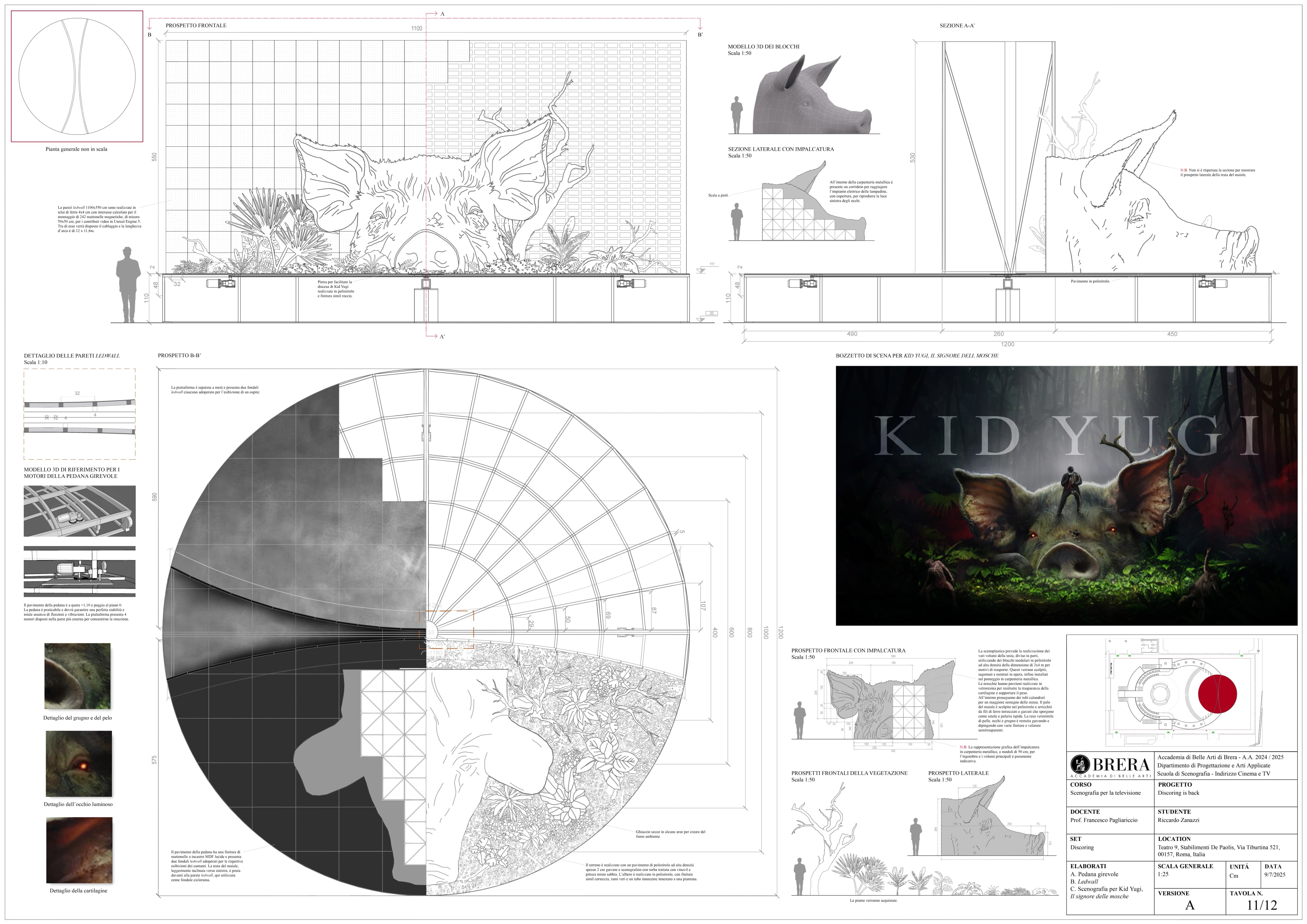 Revolving stage, ledwall and performance set for the project Discoring is back, 2025; AutoCAD, Blender, Photoshop.