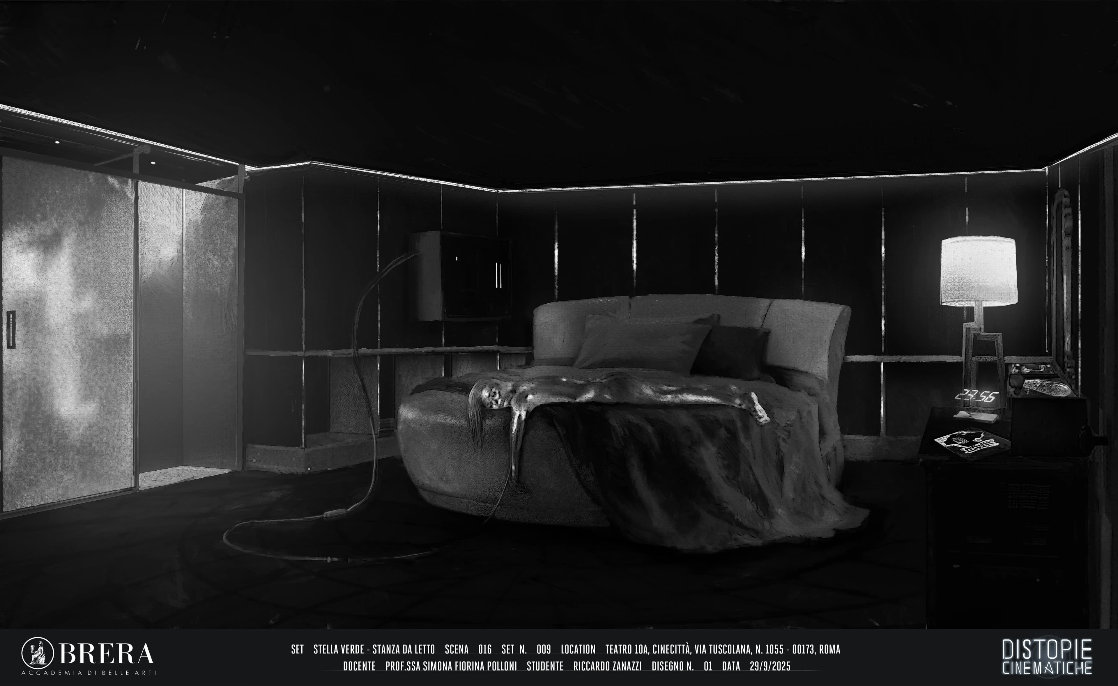 Scenic drawing for the project Cinematic dystopias, 2025; Photoshop.