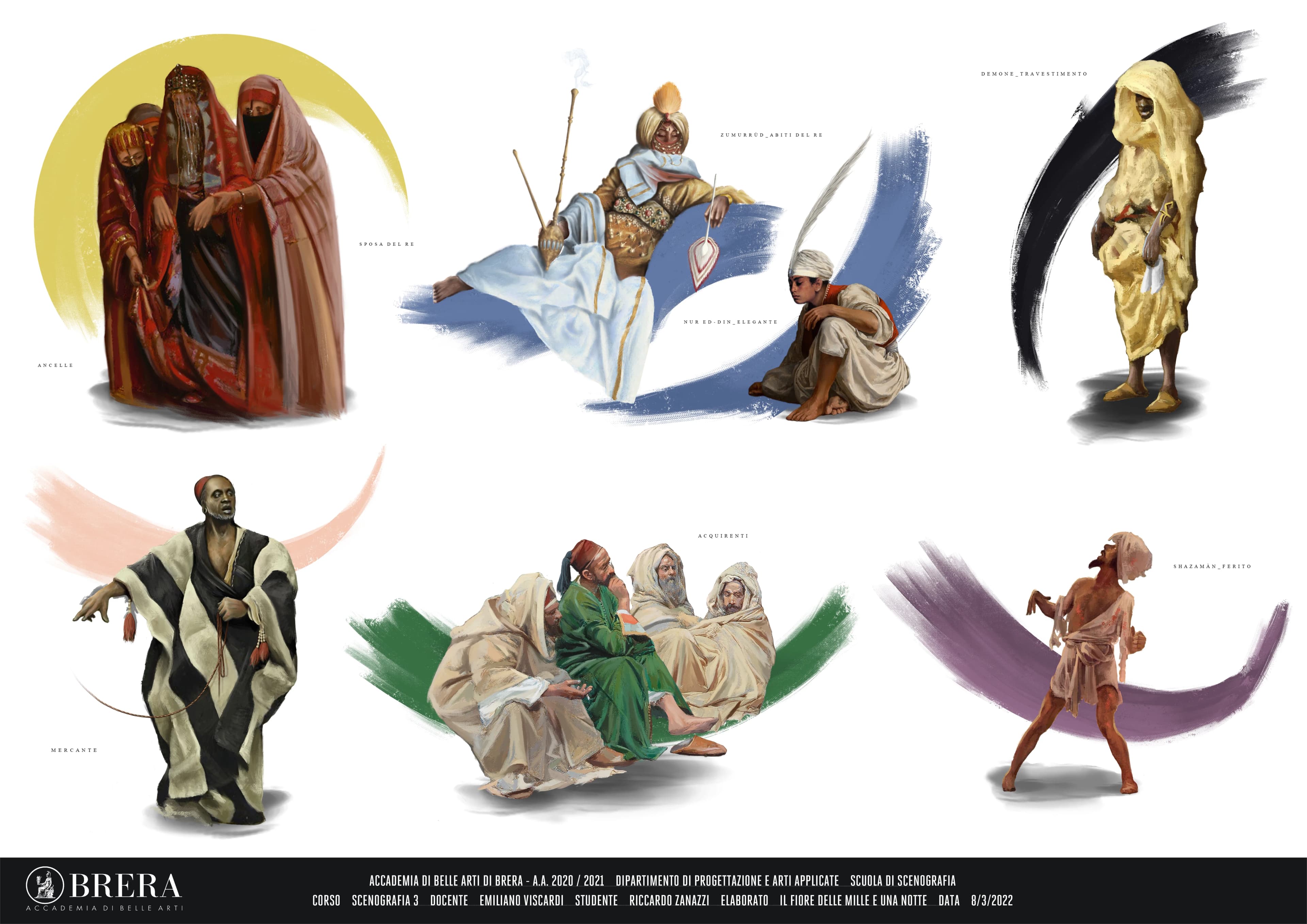 Costume drawings for the project Il fiore delle mille e una notte, 2022; Photoshop.